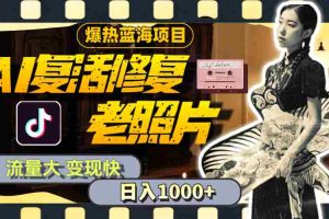 （11596期）暴热蓝海项目，AI复活修复老照片，流量大 变现快 一天收入1000+教程+素材