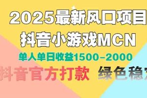 （14625期）2025最新风口项目 抖音小游戏MCN 单人单日收益1500-2000+